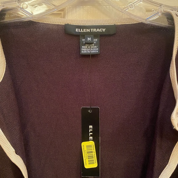 Ellen Tracy Brown Cardigan Sweater w/ Cream Trim - Picture 4 of 5